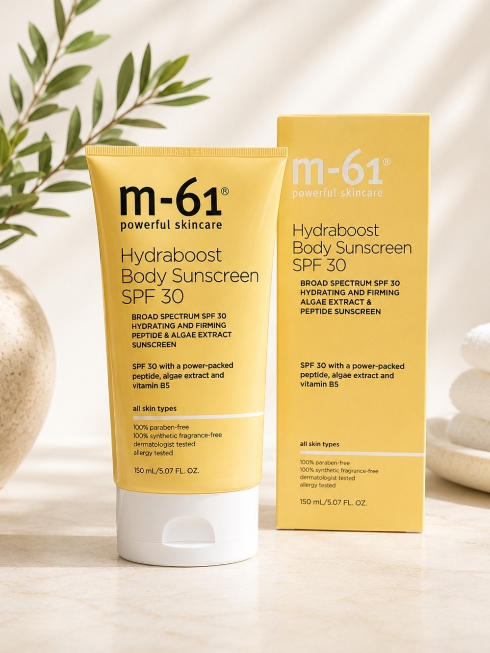 m-61 Hydraboost Body Sunscreen tube featuring SPF 30